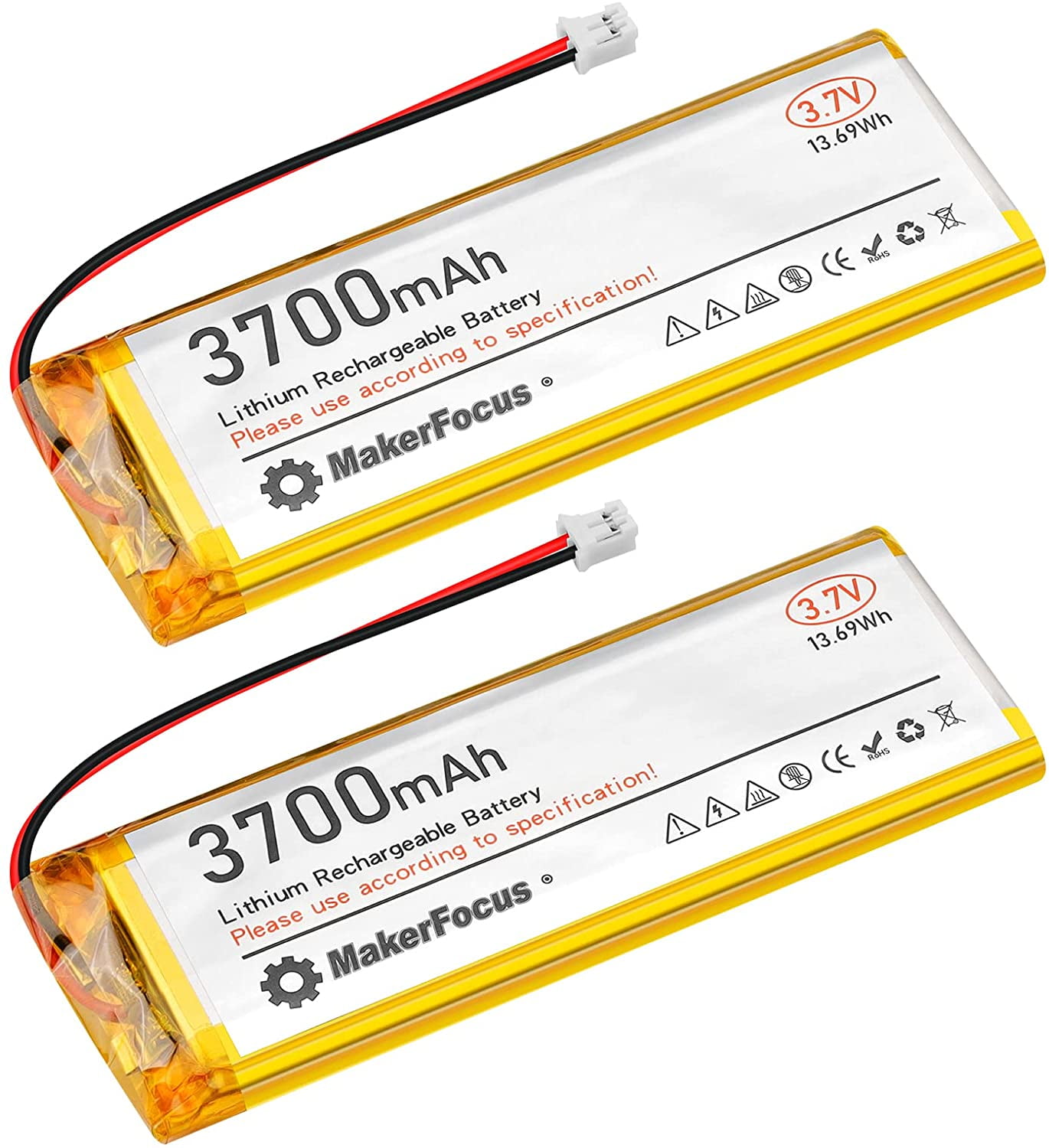 LiteBee 2 Pcs 3 7V 3700mAh Rechargeable Lipo Battery 1S Lithium Polymer