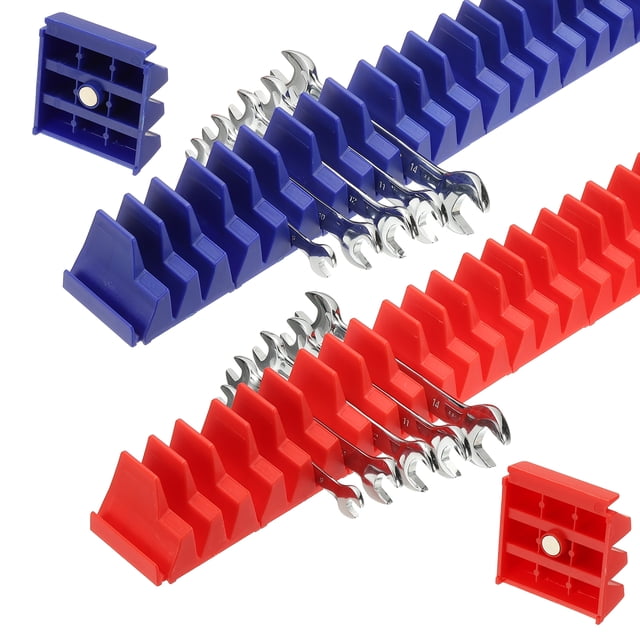 46pcs Magnetic Wrench Organizer for Tool Box, Magnetic Modular Wrench Organizer Holder Toolbox Universally for 46 Tools Drawer Chest Ratcheting Offset Wrenches, Red Blue