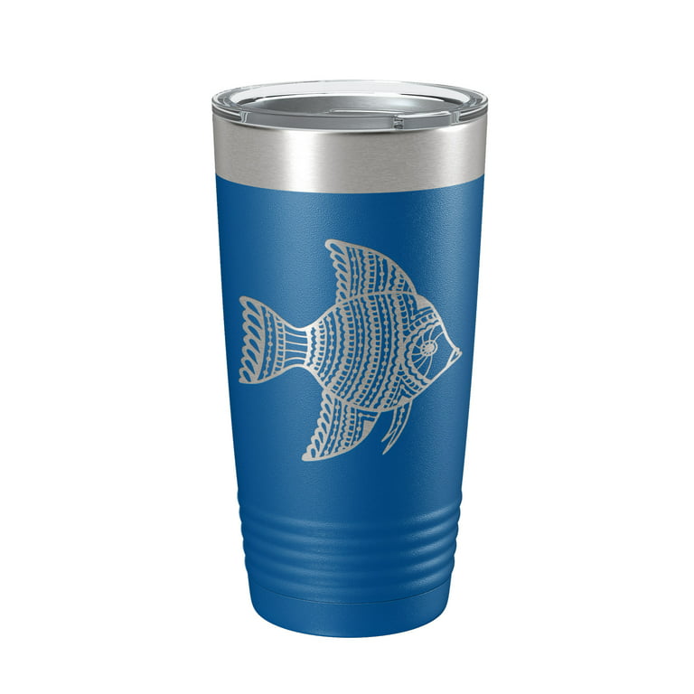 Fish Tumbler Zentangle Travel Mug Insulated Laser Engraved Coffee Cup 20 oz  Royal Blue