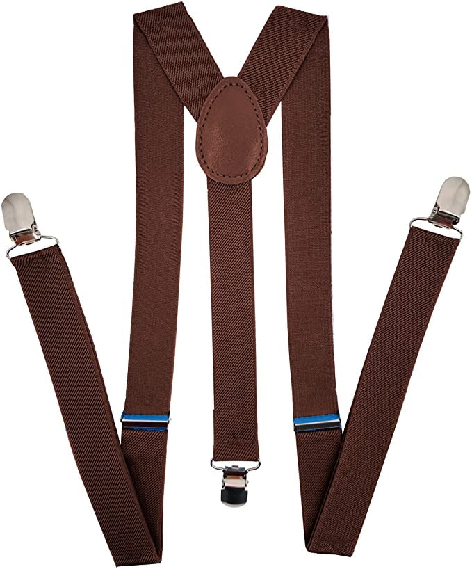 Suspender for mens 1.4 Inch Wide Adjustable Y Back Style Braces Elastic Brown