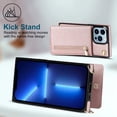 thumbnail image 5 of Crossbody Wallet Case for iPhone 16 Pro Max, Zipper Pocket Case with Card Holder, PU Leather RFID Blocking Protective Cover Case with Kickstand Detachable Wrist Strap Lanyard, Rosegold, 5 of 10