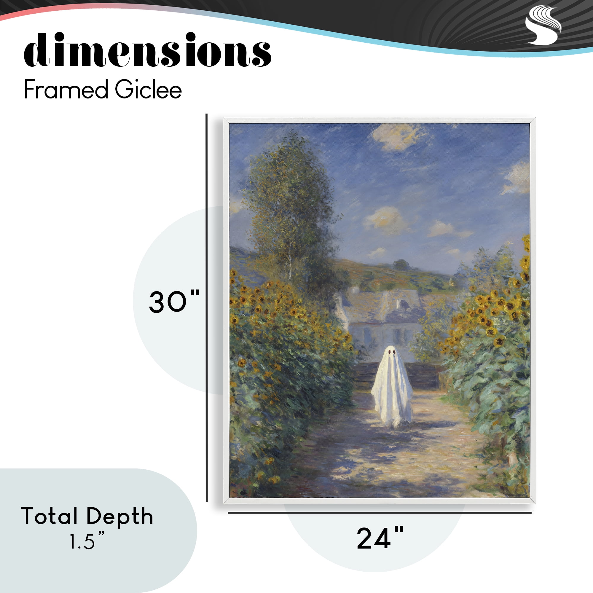 Monet Style Sunflower Ghost White Framed Giclee Art, design by Arlington Prints