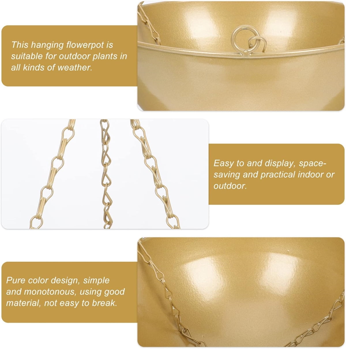 Metal Hanging Planter Basket,Bexikou 2 Pcs Golden Round Plant Pot with Chain,Hanging Plant Holder for Home Decor, Indoor & Outdoor Use