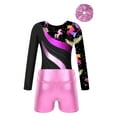 thumbnail image 4 of TiaoBug Kids Girls Gymnastic Dance Outfits Long Sleeve Leotard Workout Bodysuit with Shorts Tumbling Tracksuit Pink 14, 4 of 7