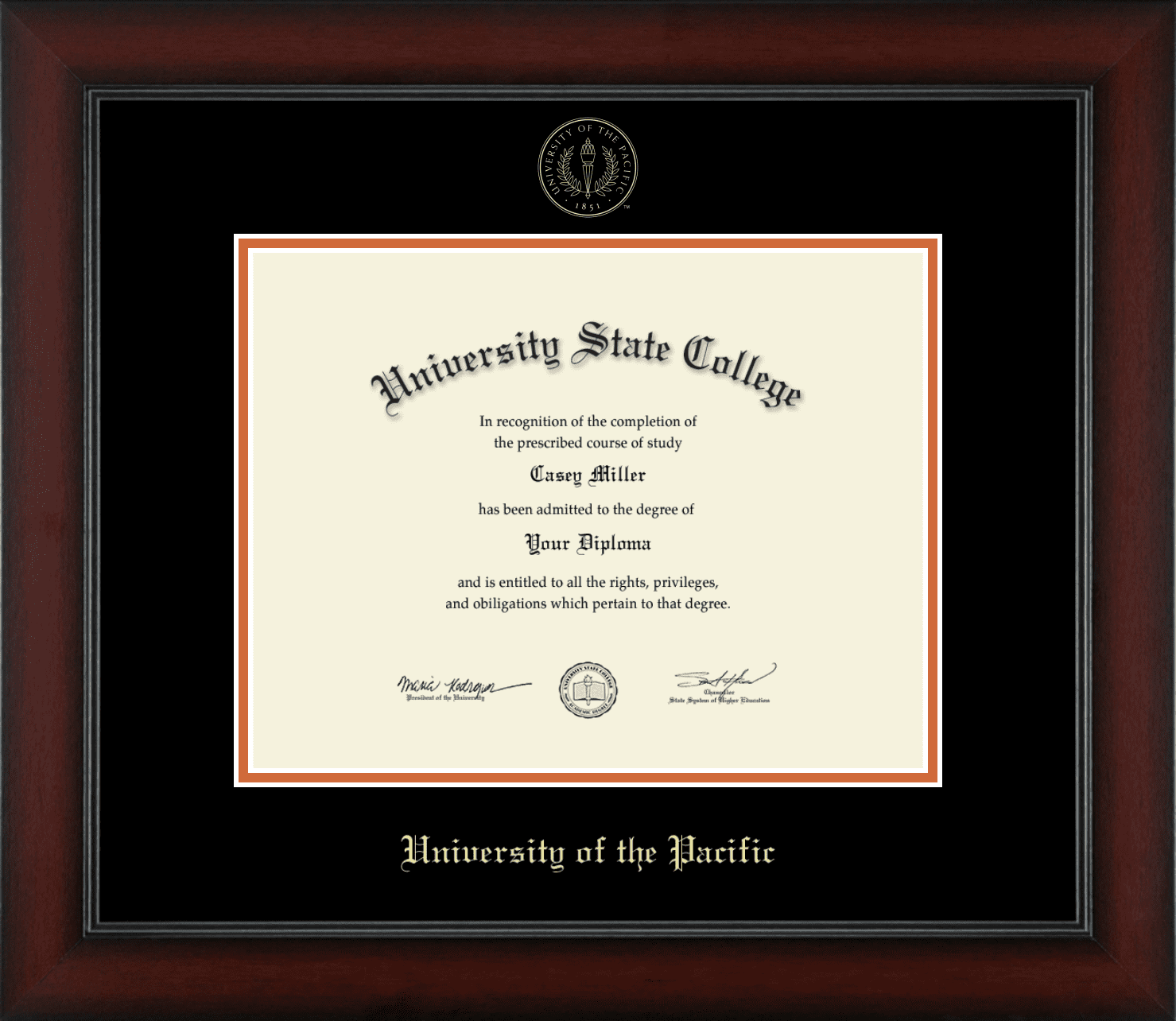 University of the Pacific Diploma Frame, Document Size 11" x 8.5
