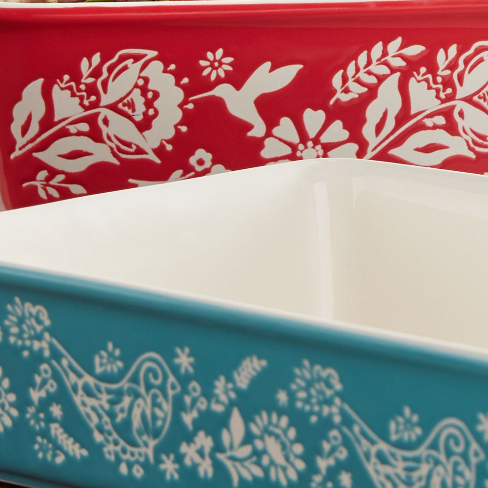 The Pioneer Woman Sweet Romance Blossoms Red, Teal 2-Piece Rectangular Ceramic Baking Dish - image 5 of 11