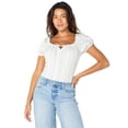 thumbnail image 4 of Celebrity Pink Women's Square Neck Ruffle Trim Puff Sleeve Bodysuit, Sizes XS-XXXL, 4 of 6