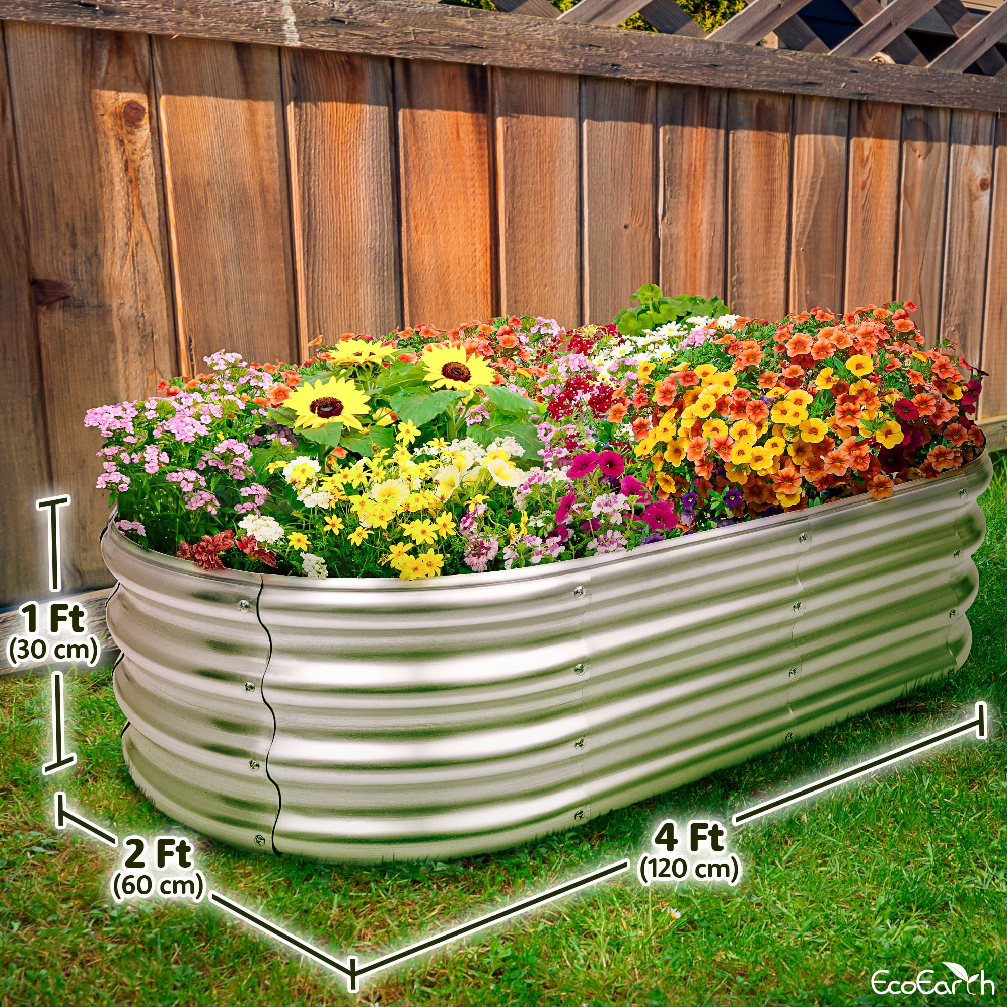 Galvanized Raised Garden Bed, Heavy-Duty Steel Planter Gardening Box W/ Open Base Design for Vegetables & Flowers by EcoEarth