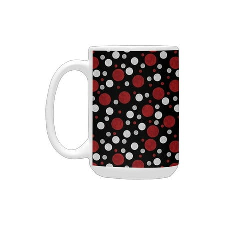 

Red and Black Retro 60s 70s Cartoon Snow Like Polka Dots Circles Rounds White Light Grey and Burgund Ceramic Mug (15 OZ) (Made In USA)
