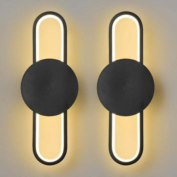 Modern 18W LED Wall Sconce Black Indoor Wall Sconces for Bedroom Hallway staircases（2 Pack）