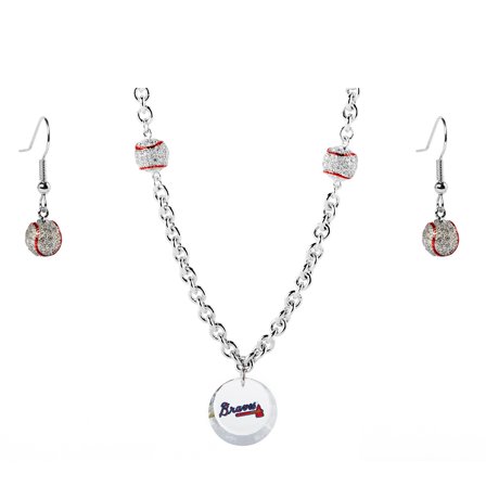 Atlanta Braves Crystals from Swarovski Baseball Necklace & Earrings