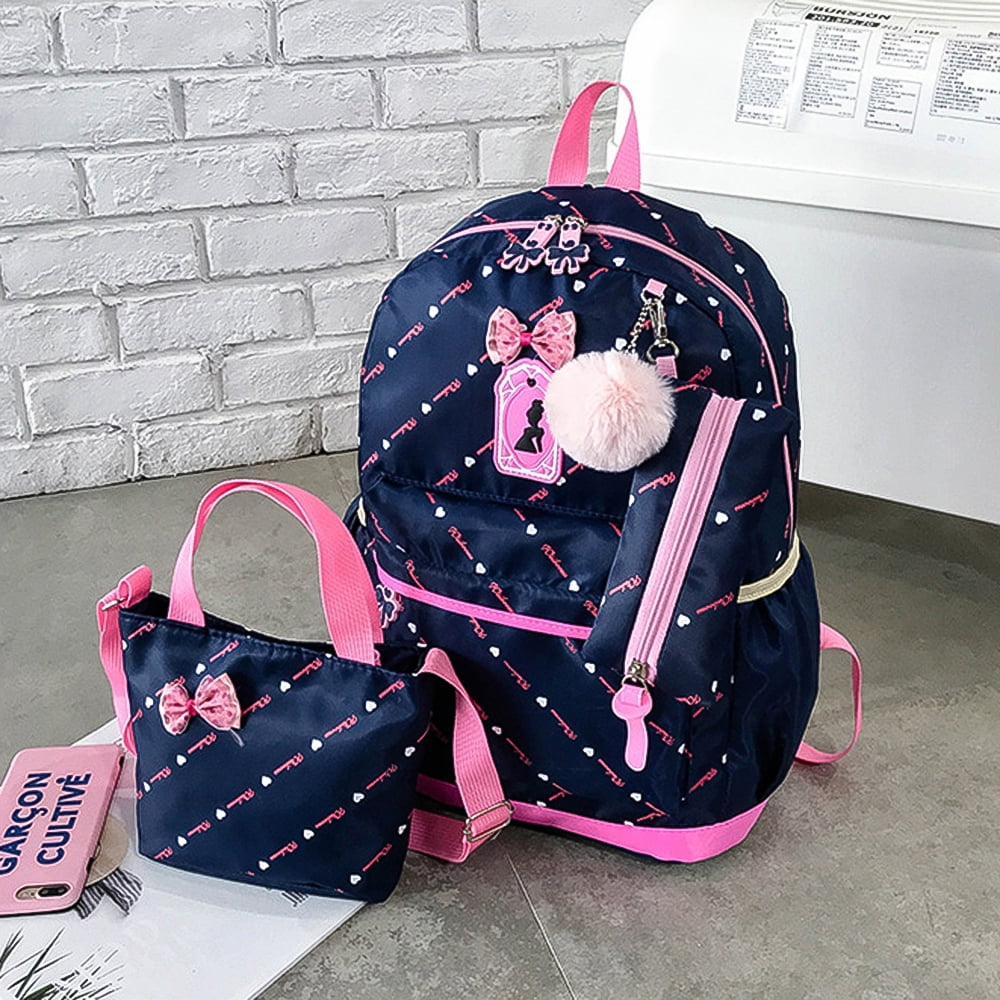 Veryke Veryke 3pcs Backpacks For Teenage Girls For School Dark Blue Nylon Backpacks For Girls