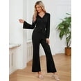 thumbnail image 3 of Women's 2 Piece Outfits Set Long Sleeve Notch Lapel Knit Sweater Top Wide Leg Lounge Pants Business Casual Cardigan Sets, 3 of 8