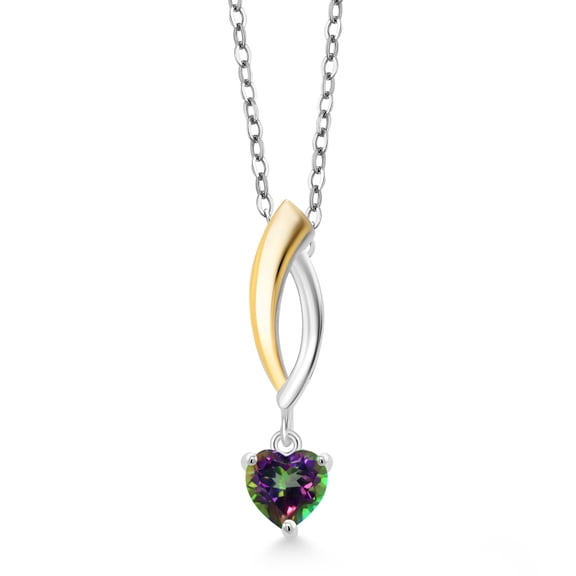 Gem Stone King 0.60 Ct Heart Shape Green Mystic Topaz 925 Silver and 10K Yellow Gold Pendant with Chain
