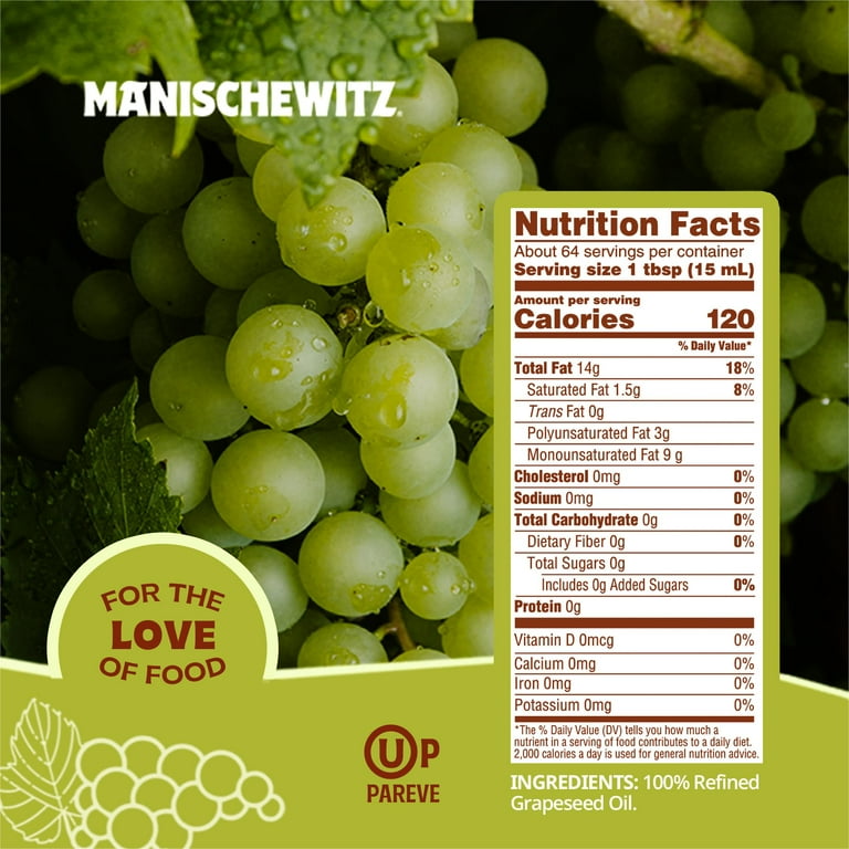 Manischewitz 100% Pure Grapeseed Oil, 33.8oz | Kosher for Passover