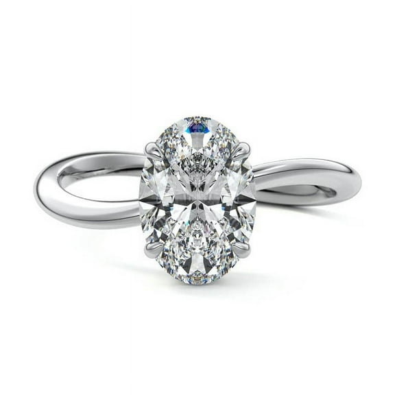 Golden Jewel White Gold Plated 14K Diamond Ring - Oval Cut Excellent 1.9 Ct Diamond Ring For Women - Hidden Halo Diamond Ring for Women - Solitaire with Accent Diamond Ring for Women