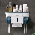 thumbnail image 3 of Portacepillos de dientes multifuncional para montar en la pared, organizador de cepillos de dientes con caja de pañuelos, organizador de cosméticos blanco y azul, blanco y azul, 3 of 5