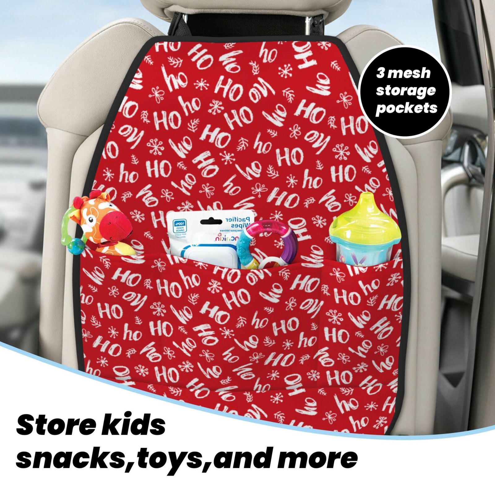 Xecao Hohoho Pattern Car Seat Back Protector 2 Pack Large Capacity Pocket, Kick Mats Back Seat Protector