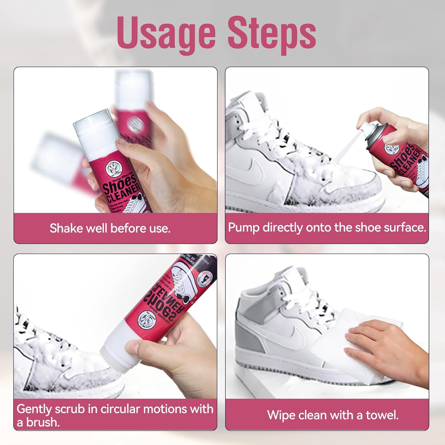 JJEAN-Shoe Cleaner Spray Kit – 200 ml Foaming Formula with Built-In Brush, Deep-Cleaning Shoes Care for Leather, Canvas & Mesh(1 Pcs