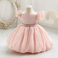 thumbnail image 2 of Toddler Girls Tulle Party Dress with Puff Sleeves and Belt Elegant Princess Birthday Outfit for Special Occasions, 2 of 3