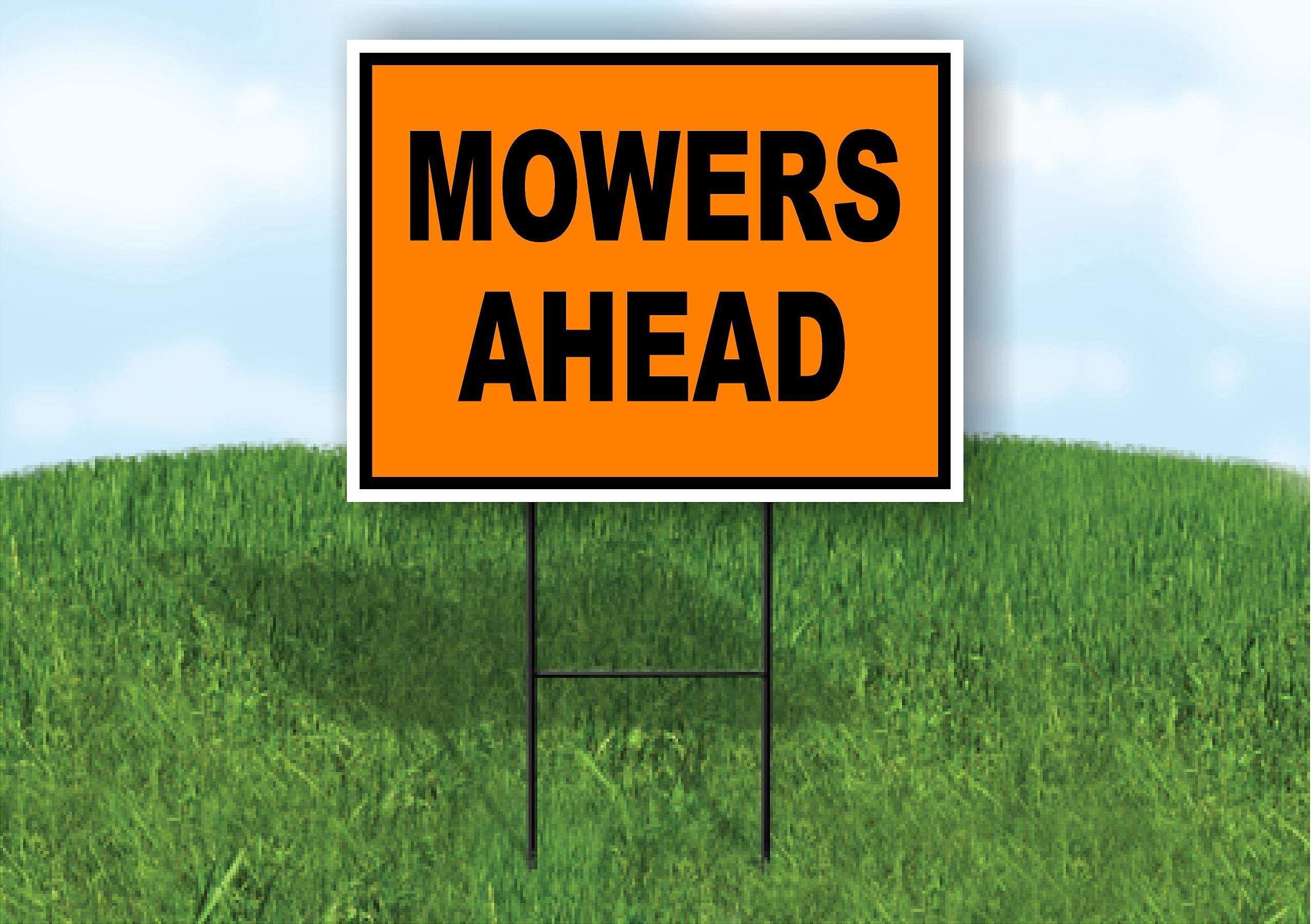 Double Sided Sign Mowers Ahead Construction ORANGE BLACK Yard Sign ROAD