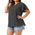 thumbnail image 2 of DARING DIVA Women's Plus Chiffon Short Sleeve Button Down Floral Top 1X Black White, 2 of 6