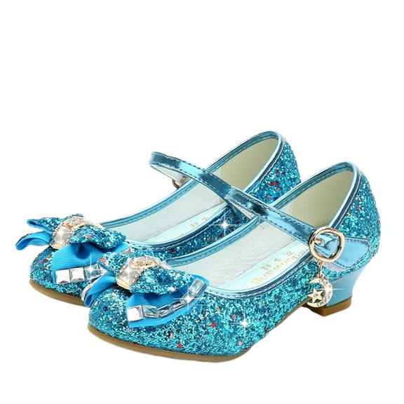 ifundom Girls High Heel Dance Shoes with Sequins Bowknot Comfortable PU Material Kids Size 32