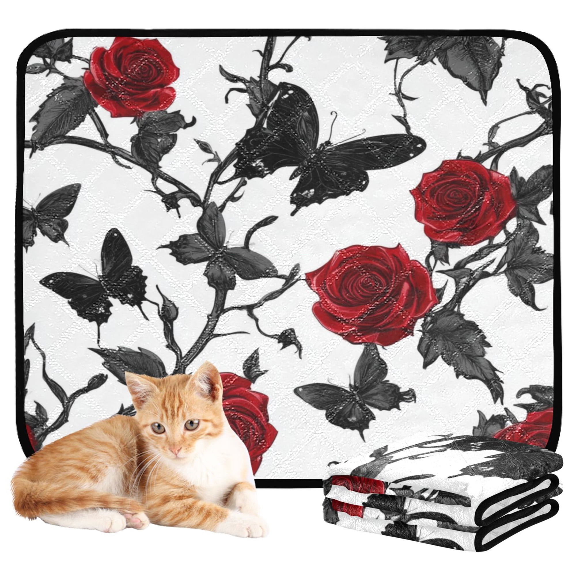 Washable Pet Pee Pads with Super Absorbent Reusable Training Pads for Dogs & Cats Gothic Red Roses