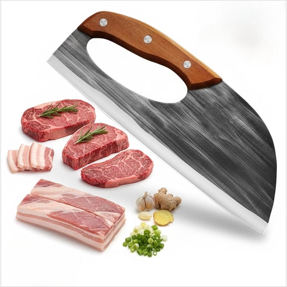 Hand Forged Kitchen Knife, Premium Hand-Forged Chef’s Knife & Cleaver Set with Ergonomic Finger Hole for Meat, Vegetables & Camping