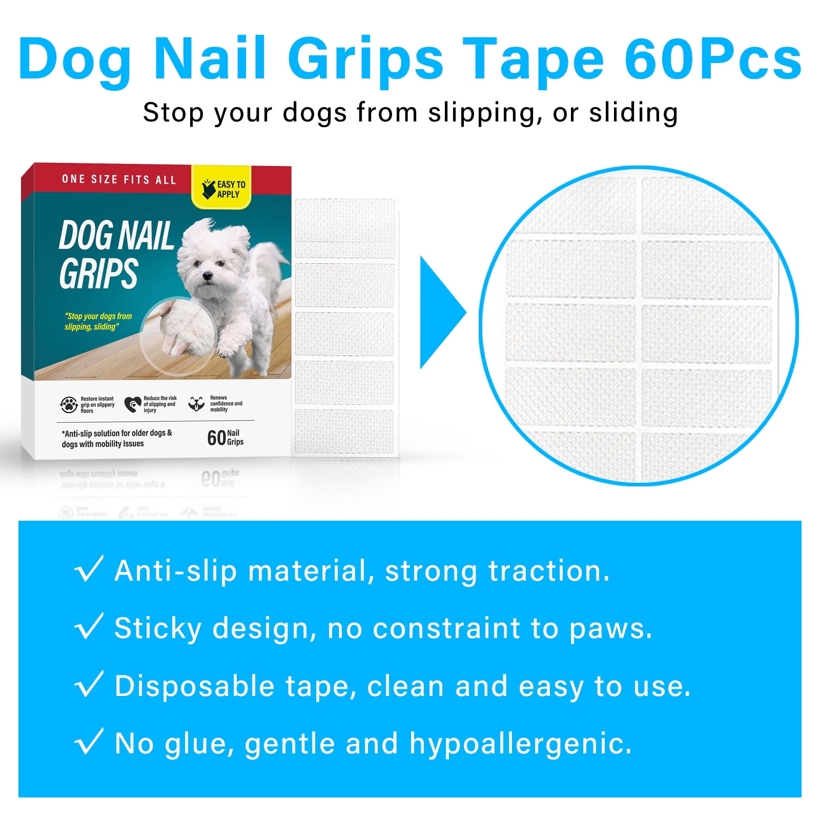 Dog Toe Grips, Dog Nail Grips, Secure Traction for Indoor & Outdoor Surfaces, 60pcs