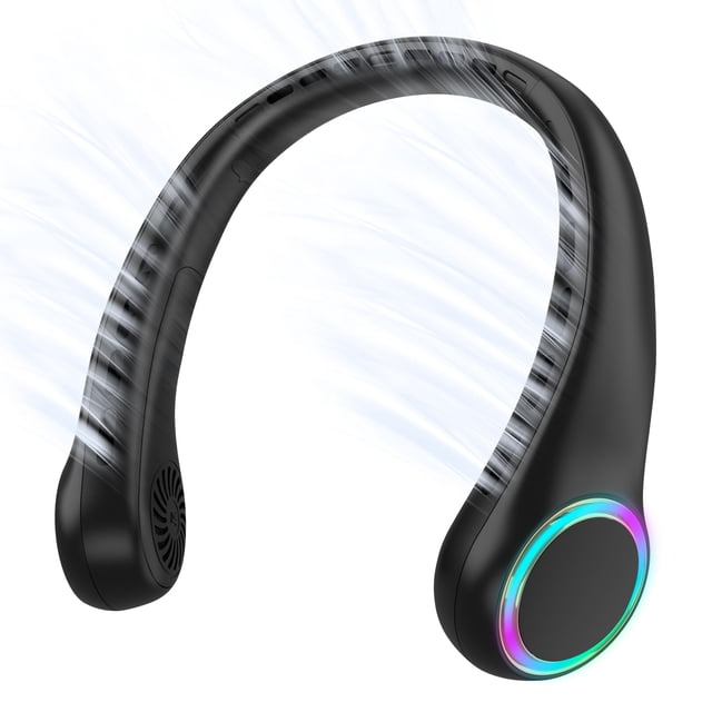 Ventilador de cuello GULAKI portátil de 4000 mAh con 3 velocidades y 64 luces, color negro