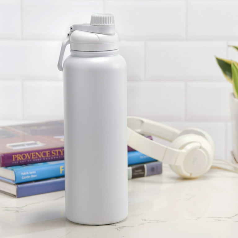 Mainstays Solid Print Insulated Stainless Steel Water Bottle with Flip-Top Lid - Arctic White - 24 fl oz