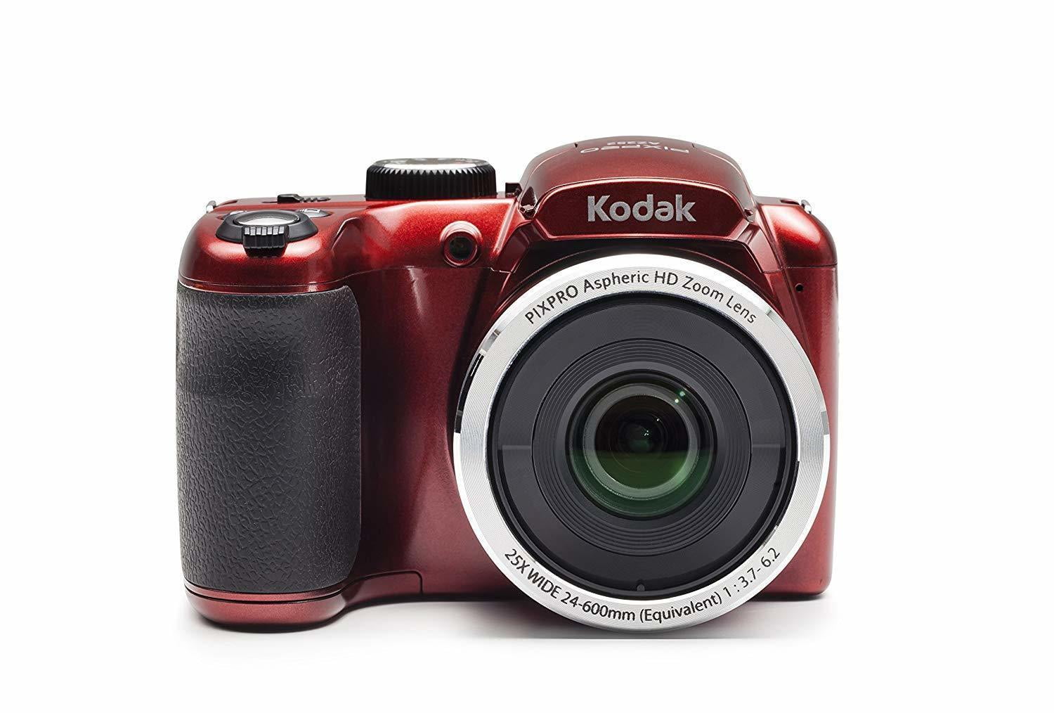 Kodak PIXPRO AZ255 25X Optical Zoom 16MP Digital Camera (Red)+ SanDisk 32GB  Memory Card (2) + Digital Camera/Video Case