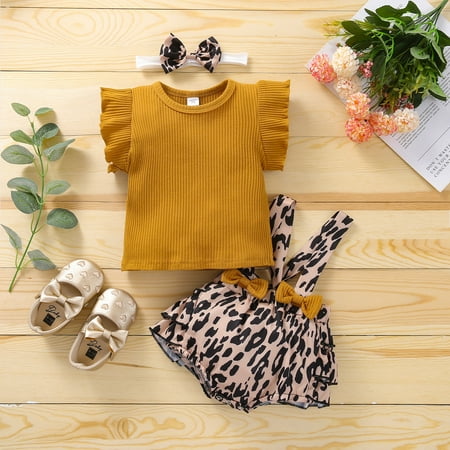 

NECHOLOGY Toddler Kids Baby Girls Short Ruffled Sleeve Ribbed Blouse Tops Floral Print Bowknot Gab Baby Girl Childrenscostume Yellow 18-24 Months