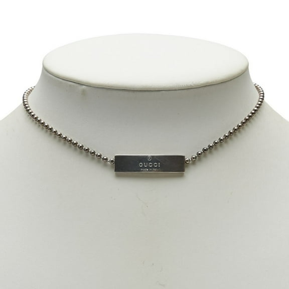 Pre-Owned Gucci logo plate ball chain necklace choker in SV925 silver for women. (Fair)