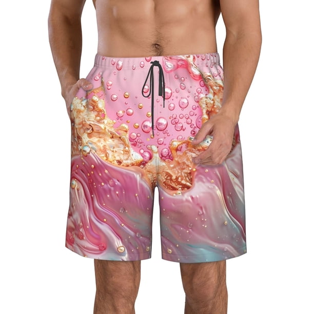 Fotbe Abstract Pink Gold Splash Trajes de Baño Estampados para Hombre, Shorts de Verano de Secado Rápido, Ropa de Playa, Bañadores-Large