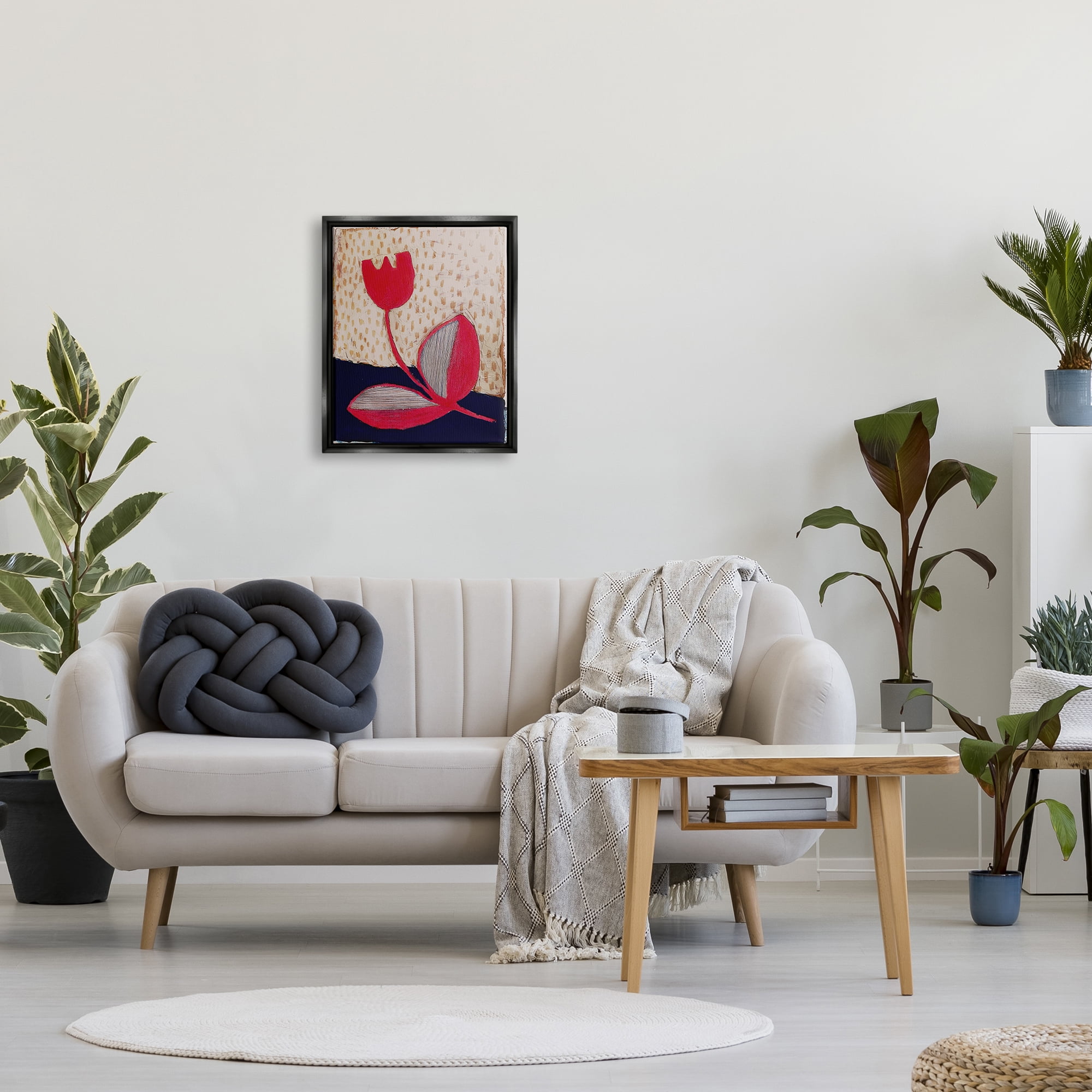 Stupell Industries Red Boho Flower Botanical & Floral Painting Black Floater Framed Canvas Art Print Wall Art, 17 x 21