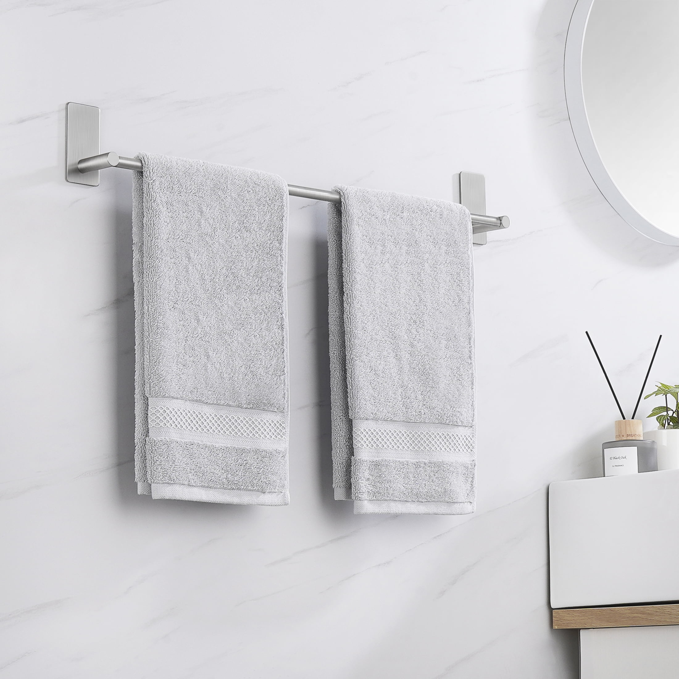 Towel Bar, No Drilling Towel Rack, Bathroom Wall Mount Self Adhesive Towel  Rail, 304 Stainless Steel Brushed Towel Holder Length 23.6 inch, Left and  Right Length Adjustable, for Bathroom and Kitchen 