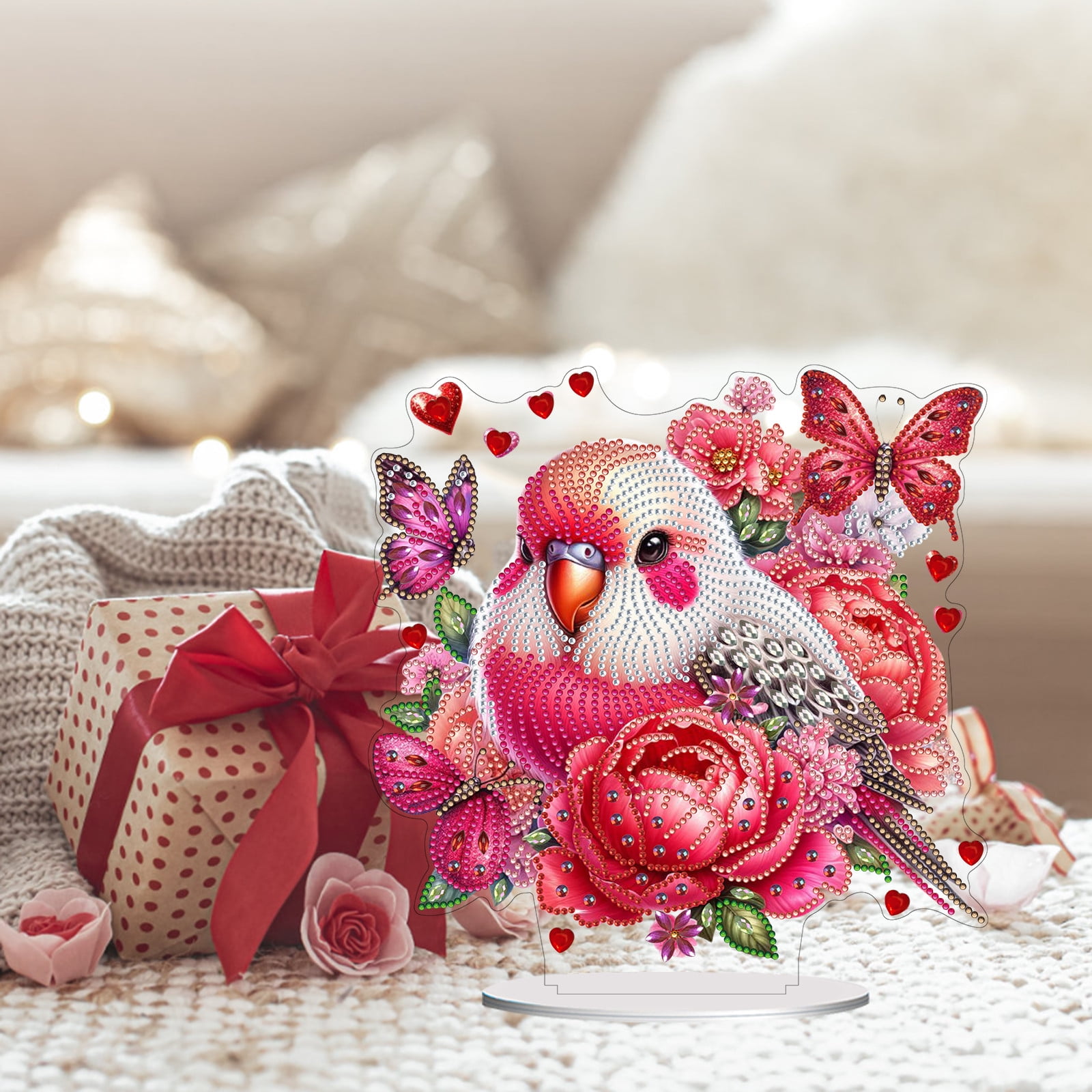 Flopesn Romantic Animal DIY Diamond Art Painting Decorative Ornament, Valentine's Day Gift Creative Design Pet Home Decor (Double-Sided Pattern, Single-Sided Diamonds)-4PCS
