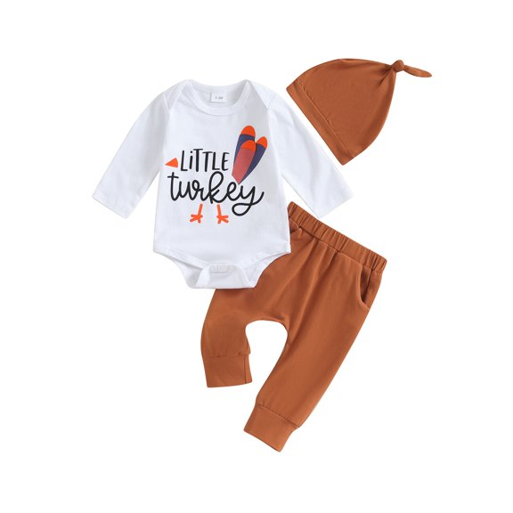 LMLYSoH Baby Boys 3PCS Pants Sets Long Sleeve Letter Print Romper and Solid Color Pants Hat Sets