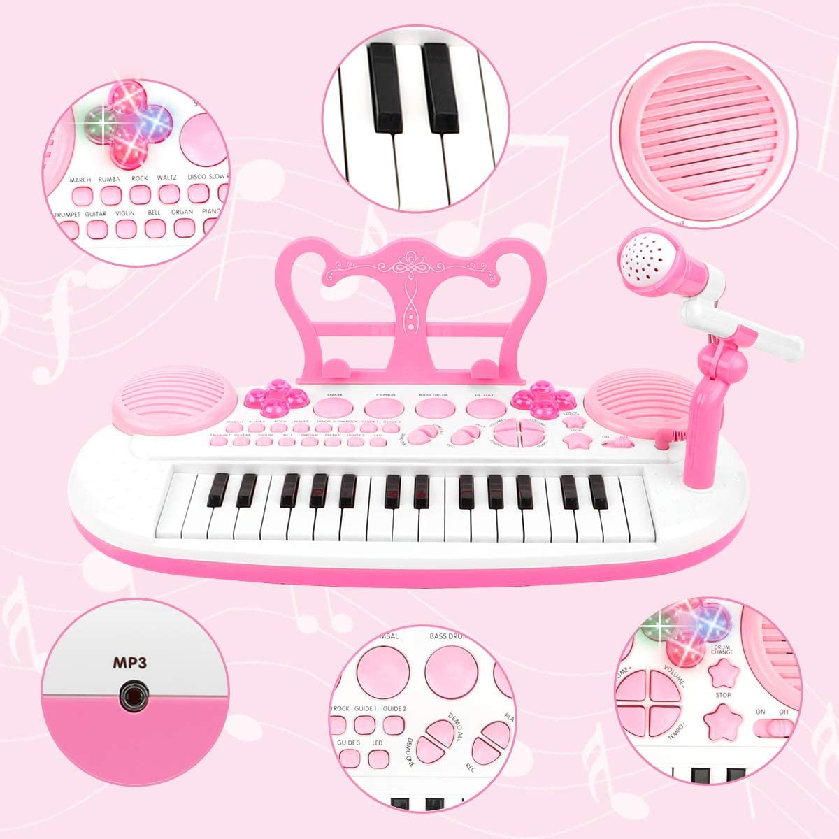 Children's Piano Keyboard Toy 31-key Electronic Toy w/ Microphone Daughters Gift 