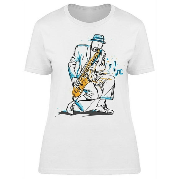 Happy Saxophonist T-Shirt Women -Image by Shutterstock, Female Large