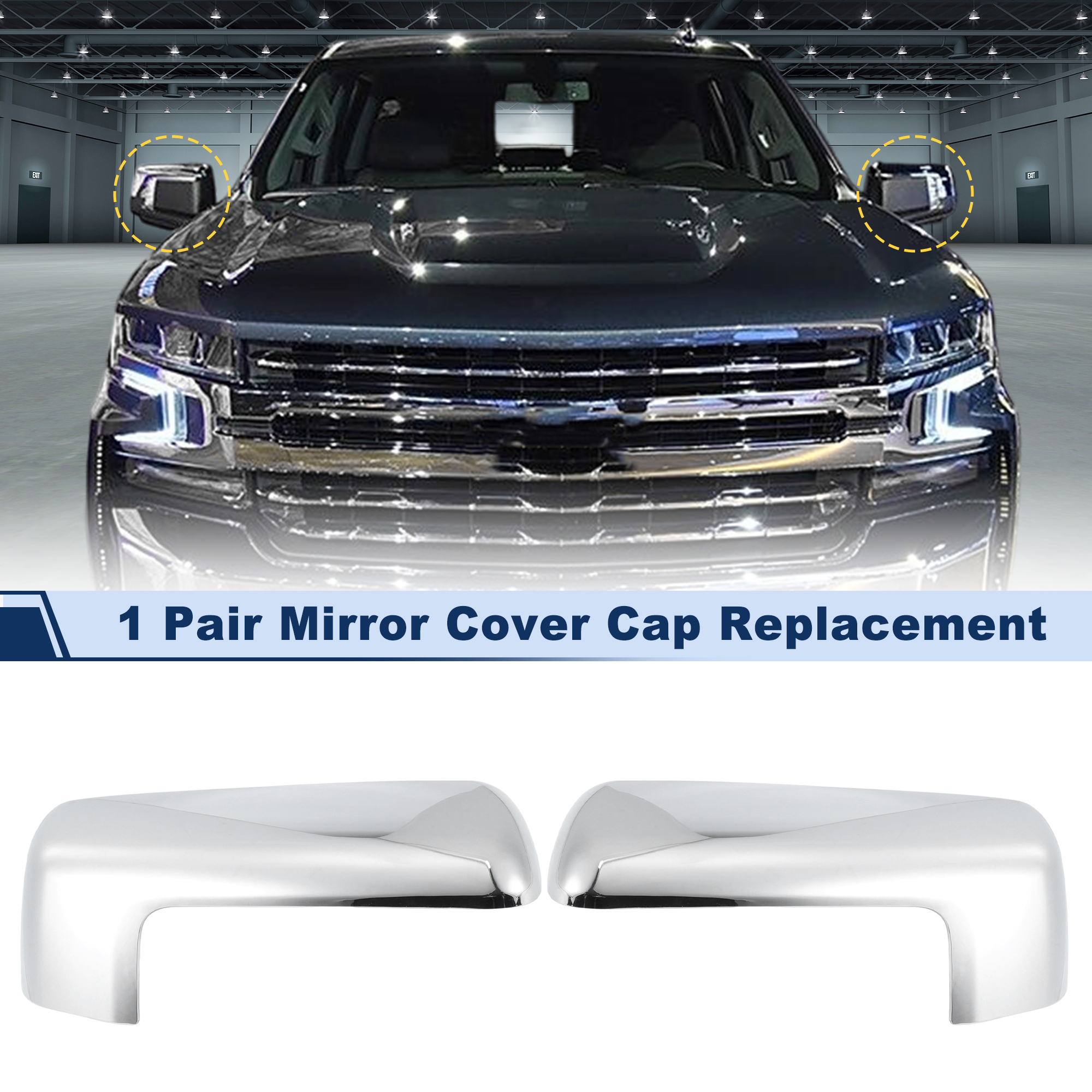 Unique Bargains Chrome Silver Stick-On Mirror Caps for Silverado for Sierra 2019-2024