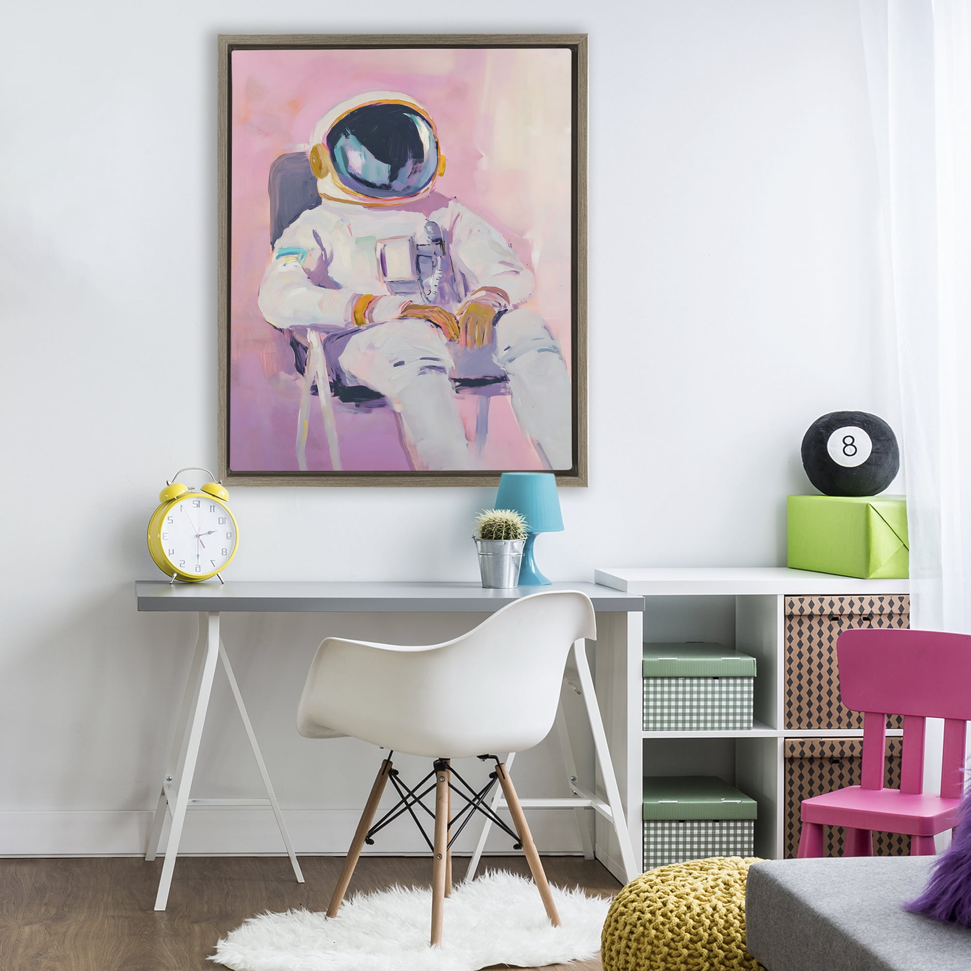 Stupell Industries Resting Astronaut on Chair Brown Framed Floater Canvas Wall Art, design by The Prints Vibe