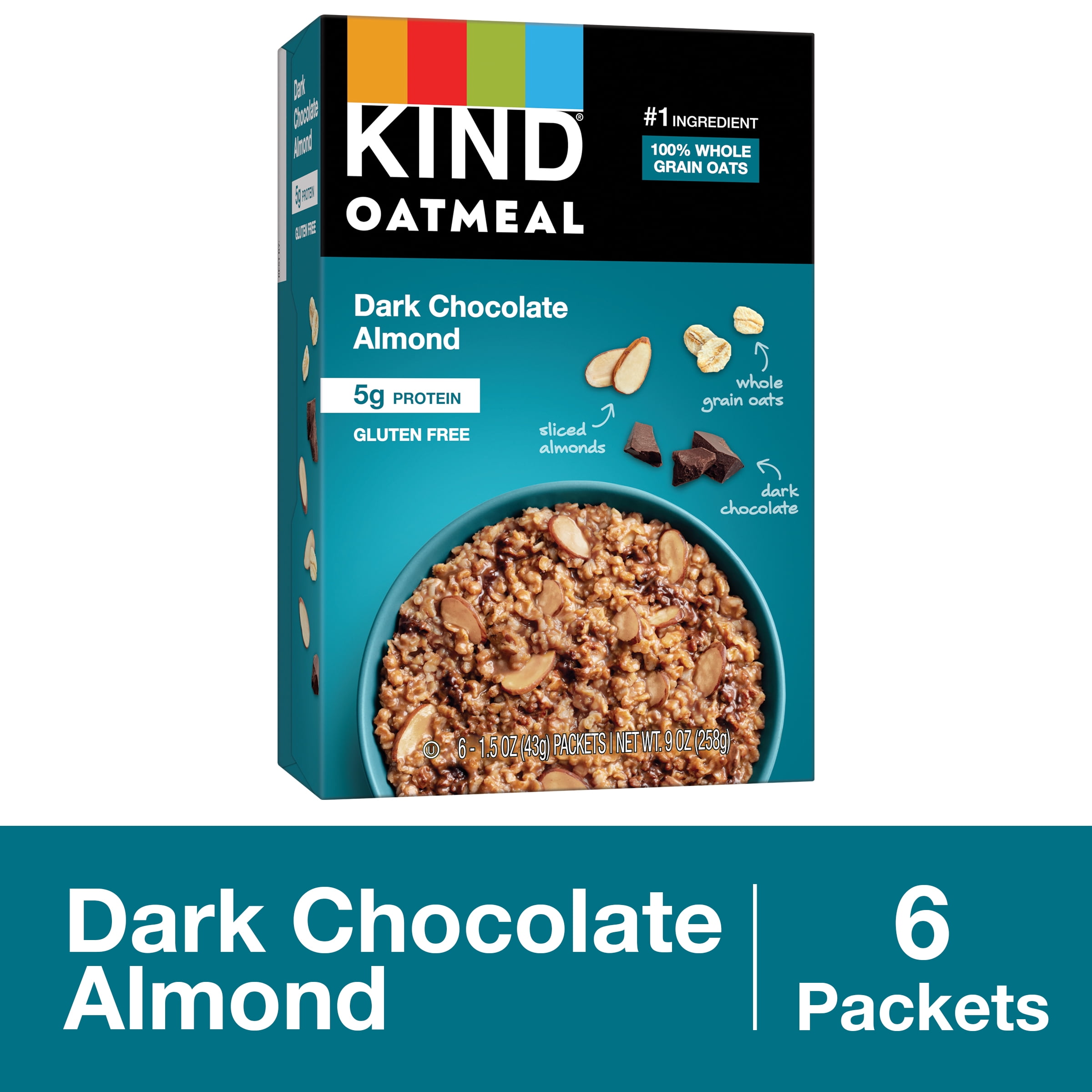 KIND Oatmeal, Dark Chocolate Almond, 5g Protein, Gluten Free Oatmeal, 1