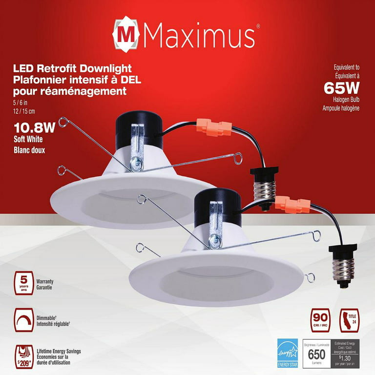 Maximus White 5-in or 6-in 650-Lumen Soft White Round Dimmable LED