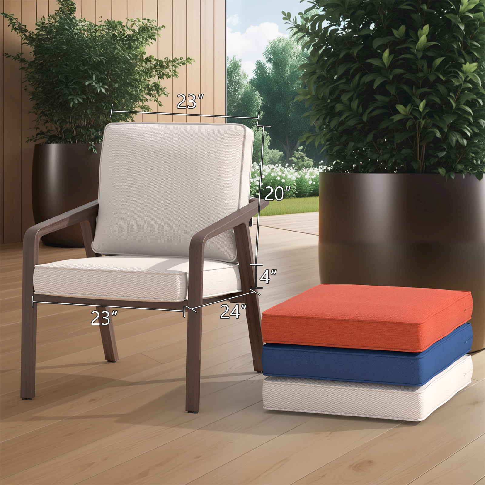 Yeahumalia 2 Packs Outdoor Patio Deep Seat Cushions 23'' x 24'', Water and Fade Resistant, Beige