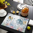 thumbnail image 3 of Coastal Octopus Placemats Set of 4, Summer Beach Nautical Ocean Coral Seahorse Placemats for Dining Table, Place Mats for Kitchen Tabletop, Waterproof Wipeable Dining Table Mats Set, 3 of 9