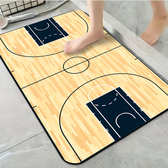 1pc Basketball Court Bathroom Rug Bathroom Decor and Accessories- Durable,Anti Slip,And Quick Drying,Suitable For Indoor/outdoor Use - Perfect For Bathrooms,Bedrooms,Kitchens