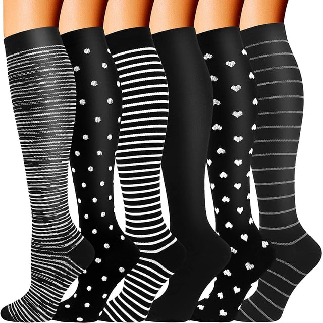 6 Paires Meilleures Chaussettes de Compression Médicales Femmes Hommes 20-30 mmHg Bas Jusqu'aux Genoux